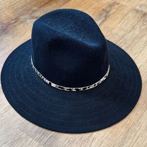 Anthropologie Navy Blue Hat with Animal Print Band
